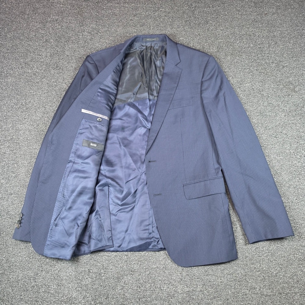 Hugo Boss Blazer Navy Blue Mens 40R Pinstripe Linificio Tesse Biella Wool Jacket